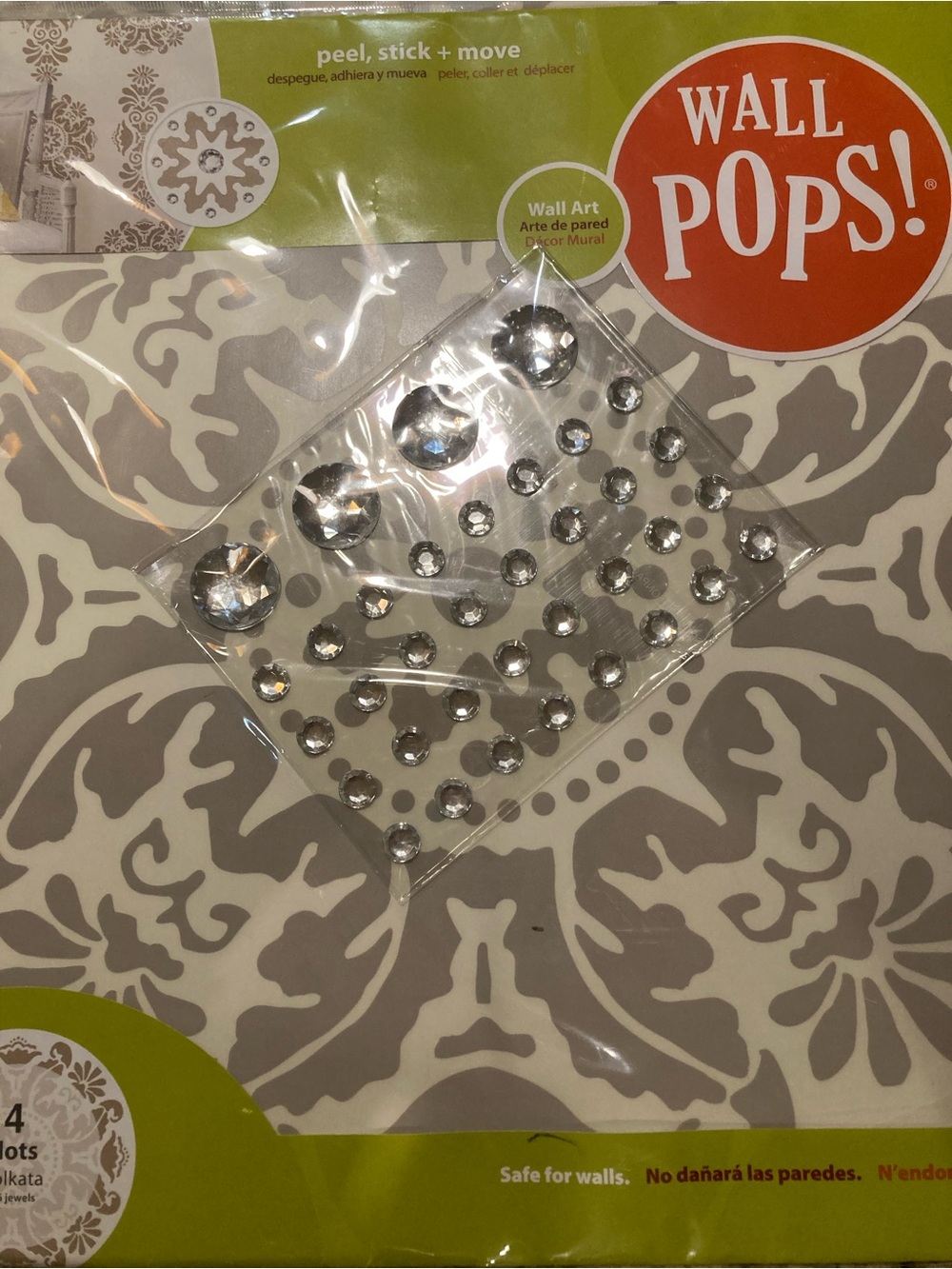 2- packages 13 in. x 13 in. Kolkata Dot and Jewels 4-Piece Wall Decal 1- sealed